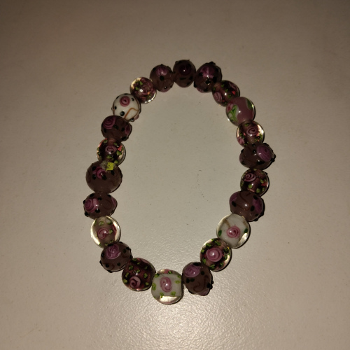 purple flower glass beade bracelet