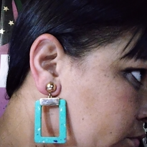 light blue rectangle earrings