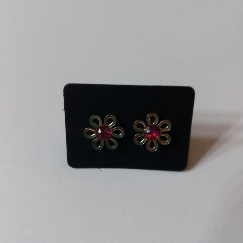 gold and pink diamond flower studs