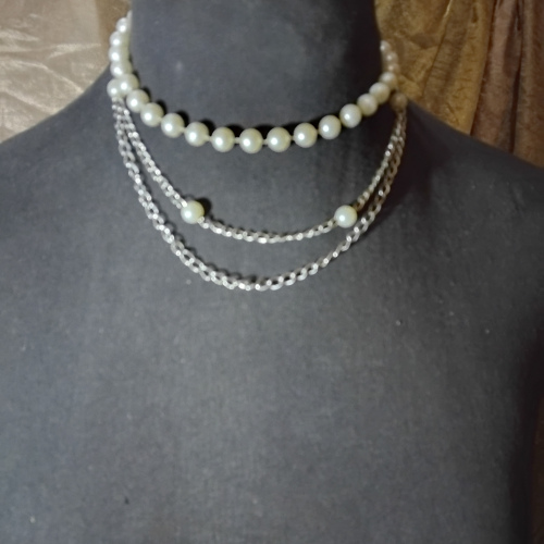 3 layered silver and pearl necklace