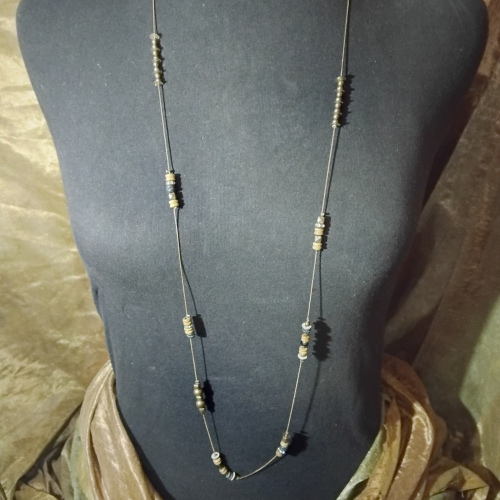 silver and brown beaded chain