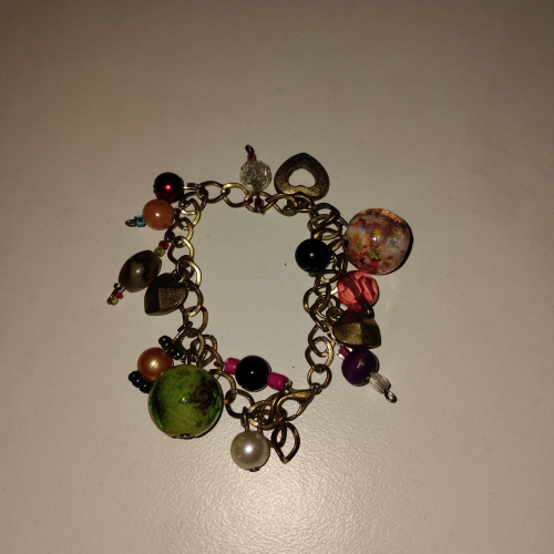 multi col beaded charm bracelet