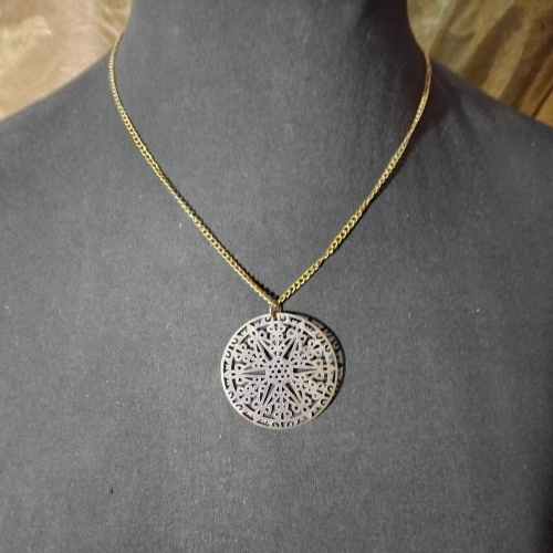 round disk flower pendant gold necklace