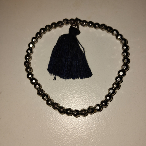silver beaded with blue tassle bracelet