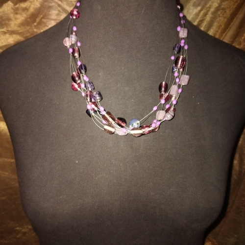 multi layered purple,brown and blue beaded necklace